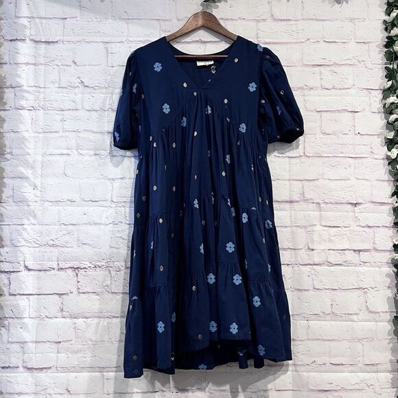 Bombay Paisley Babydoll Dress Embroidered Floral Puff Sleeve Size Small Boho - Picture 1 of 9